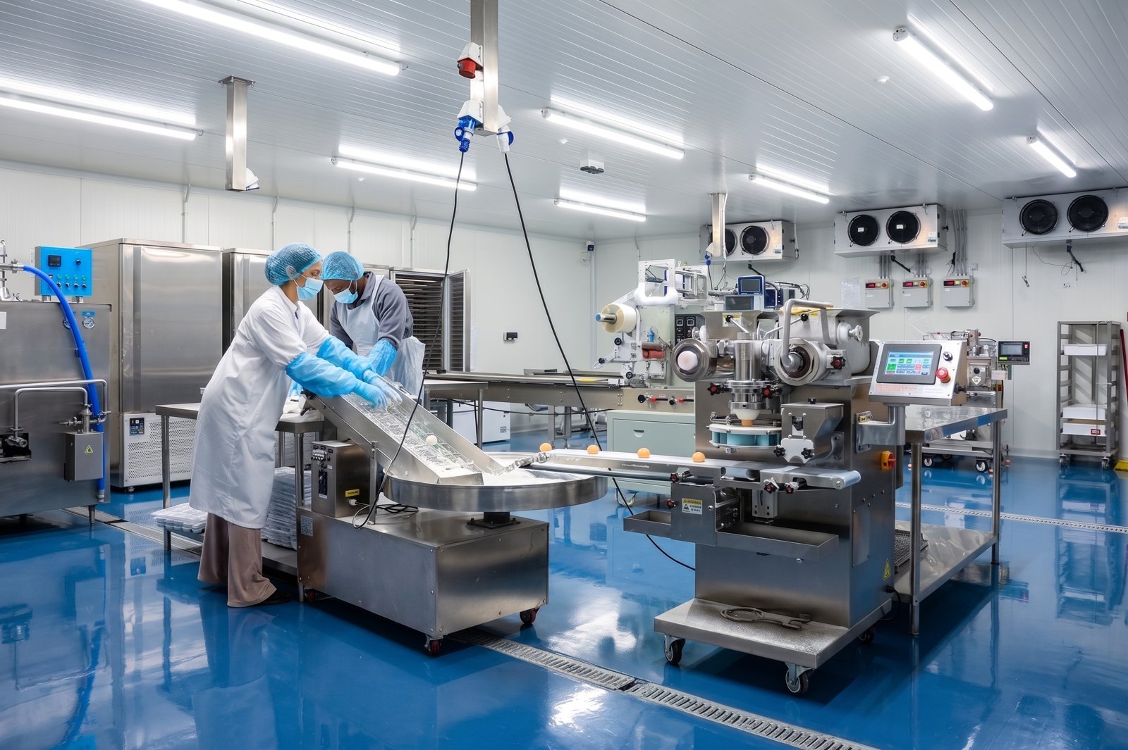 Joice / TCFC production line in Cyprus — workers operating the forming machine